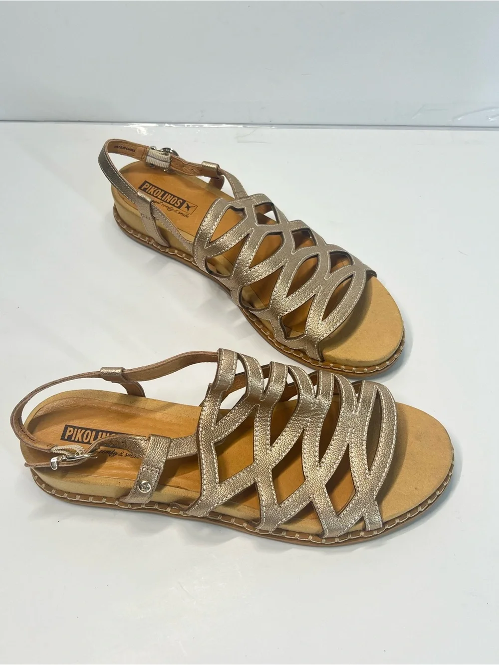 Pikolinos Gold Metallic Leather Strappy Sandals EU 40